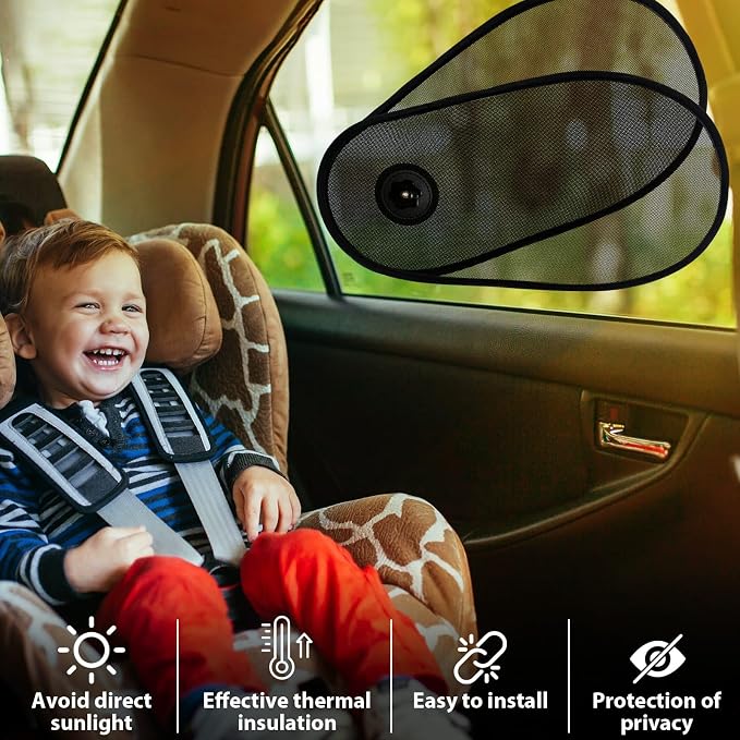 2 Pack Car Window Shades for Baby - Rotatable Sun Visor for Side Window, Fits Driver/Passenger/Rear Windows, Mesh Sun Blocker with Suction Cups - Image 5