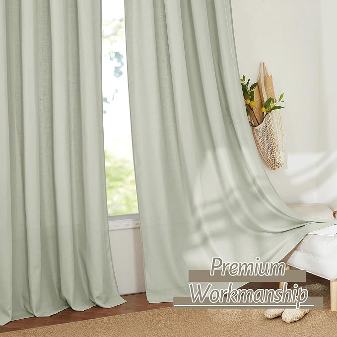 RYB HOME Linen Sheer Curtains 2 Panels for Living Room, Semi Transparent Privacy Drapes with Rod Pocket Farmhouse Style Window Treatments for Bedroom, Sage Green, 52" W x 102" L - Image 7