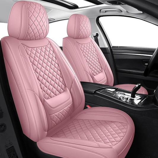 Leather Front Seat Covers for Cars Automotive Seat Protectors | Breathable Waterproof Durable Full Surround & Lumbar Support Design Non-Slip Universal Fit for Most Cars SUV Trucks Van Pink - Image 2