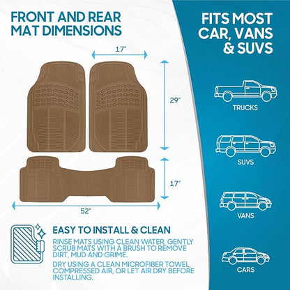 BDK ProLiner Car Floor Mats for Cars Trucks SUV, 3-Piece All-Weather Heavy Duty Rubber Liners with Universal Trimmable Fit, Durable Waterproof Vehicle Auto Floor Mats with Capture Ridges Biege - Image 6