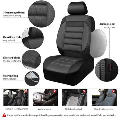 CAR PASS Leather 3D Foam Back Support Car Seat Covers Full Set Air Mesh Automotive Seat Covers, All Season Car Seat Cover Fit Automotive,SUV,Sedan,Van, Airbag Compatible Elegance (Black Charcoal Gray) - Image 4