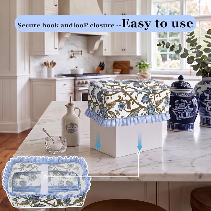 Block Print Fabric Tissue Box Cover, Chinoiserie, Navy Blue | Rectangular Ruffle Sleeve, Decorative Holder for Bathroom Vanity Car, Napkin Dispenser Grand Millennial Boho Decor Home - Image 4