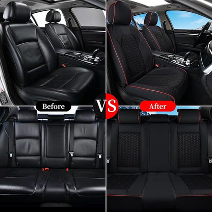 Coverado Seat Covers Full Set, Seat Covers for Cars, Car Seat Covers Winter, Breathable Faux Leather Car Seat Protector Car Seat Cushion, Black Car Seat Covers Universal Fit for Most Cars SUVs Trucks - Image 7