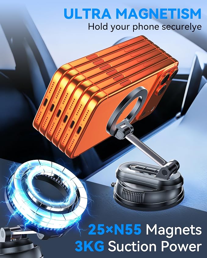 2-IN-1 Detachable MagSafe Car Mount, Vacuum Magnetic Phone Holder for Car | [2800gf Strong Magnet & 89+LBS Suction Base] Phone Holders for Your Car, 360° Adjustable Car Phone Holder for iPhone 17-12 - Image 7