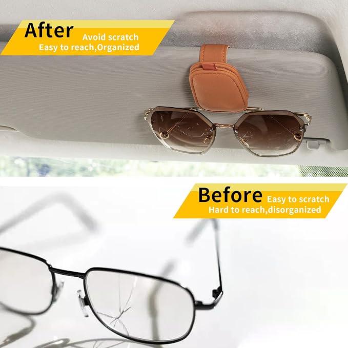 Yuoyar Magnetic Leather Sunglasses Holder for Car, 2 Packs (Orange) | Magnetic Car Visor Accessories - Image 3