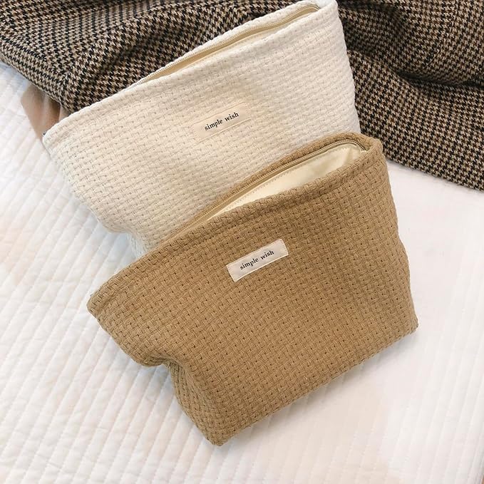 RSRSLEII Woven Travel Makeup Bag, Cute Travel Toiletry Bag(08Brown Weaving) | Aesthetic Portable Cosmetic Bag with Canvas Lining, Coquette Makeup Pouch, Skincare Bag Car Storage Bag for Women and Girls - Image 4
