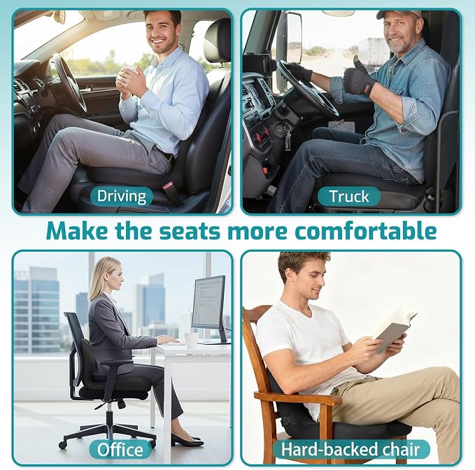 Memory Foam Seat Cushion,Office Chair Cushion with Lumbar Support for Back Pressure Relief, Car Seat Cushion with Adjustable Strap,Sciatica Pad Cushions for Car,Truck, Desk,Gaming Chair - Image 7