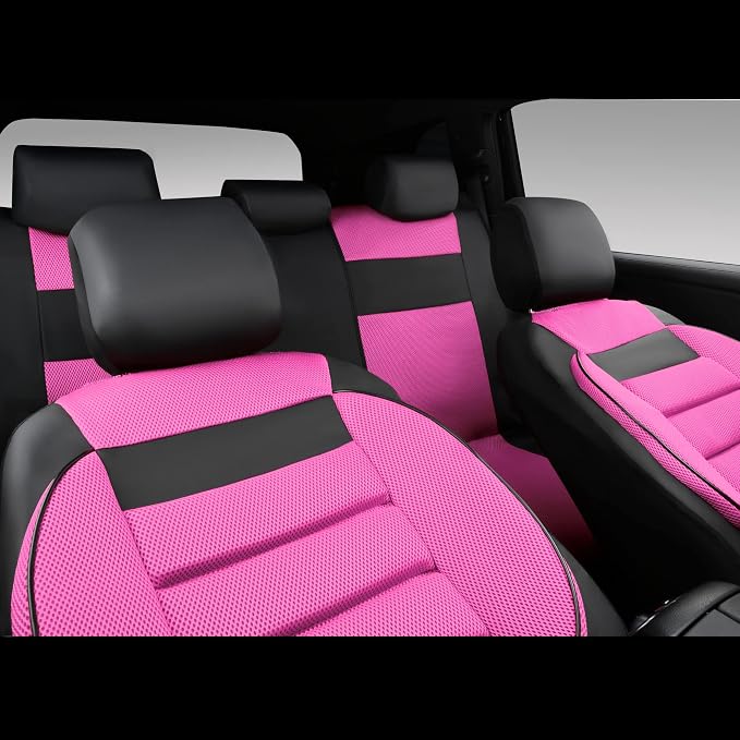 CAR Pass Leather 3D Foam Back Support Car Seat Covers Full Set Air Mesh Automotive Seat Covers, All Season Car Seat Cover Fit Automotive,SUV,Sedan,Van, Airbag Compatible Elegance (Black and Pink) - Image 2