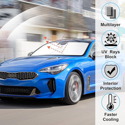 Windshield Sun Shade for 2018-2023 Kia Stinger Accessories | Full covered for windshield, Foldable & Durable, Block UV Rays, Reduce Heat, Easy to install, Keep Car Cooler - Image 2