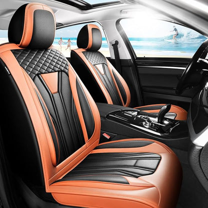 Fit RAV4 Premium Leather Car Seat Covers for Toyota RAV4 2007-2025 2026 - Waterproof，Breathable，All-Weather Seat Cushion Protecto & Airbag Compatible, Full Set Orange&Black by Unknown