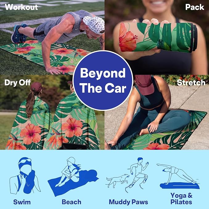 2 Pack Car Seat Towel Covers, Sweat-Proof Microfiber Seat Protectors for Gym, Running, Beach & Workout, Breathable Quick-Dry, Machine Washable, Green Tropical Floral Print, Universal Fit - Image 6