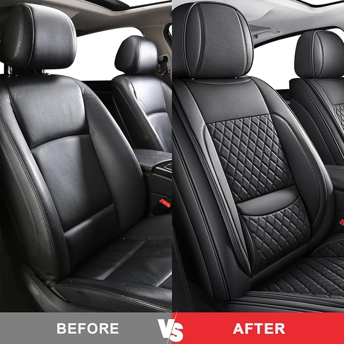 MIROZO 2PCS Front Seat Covers Full Coverage Universal for SUV Sedan Truck | Seat Covers Black,Leather Car Seat Covers,2PCS Front Car Seat Protector For SUV Sedan Truck For Families, Pets,Commuter - Image 5