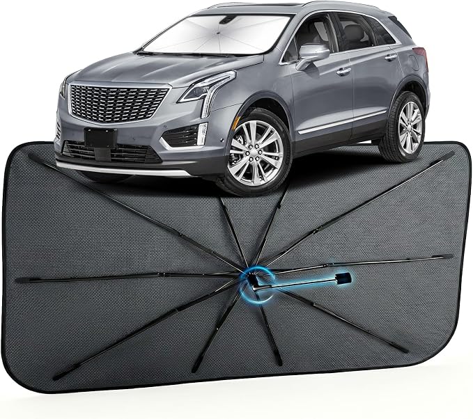 Car Windshield Sun Shade Umbrella for Cadillac XT5 2017-2026, 1:1 Exact Fit | [Reflective Coated Fabric] Car Shades Sun Visor Keep Car Cool and Protects Interior, Sunshade Umbrella for Front Window by MakeLifeBetter