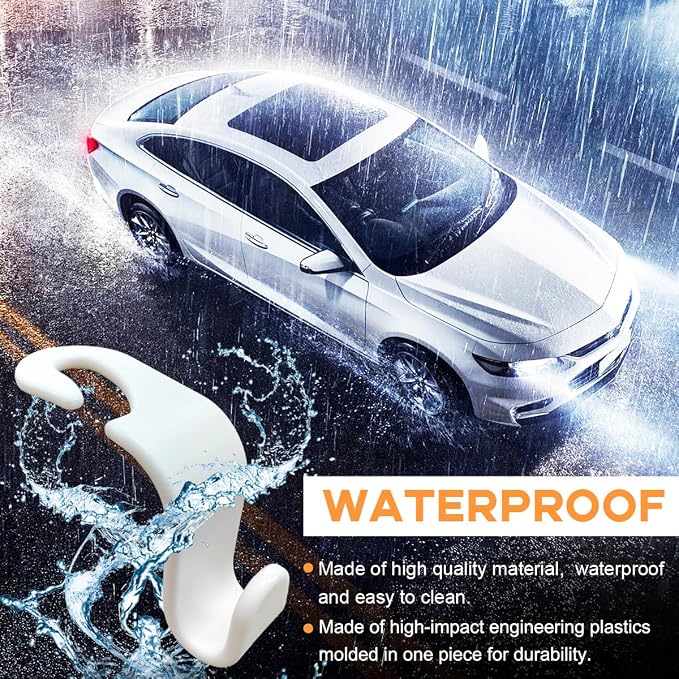 povtii 4PCS Car Seat Headrest Hook, Auto Back Seat Hanging Storage Organizer, Vehicle Seatback Hanger Holder for Purse Handbag Coat Umbrella, Universal Interior Car Accessories (White) - Image 4