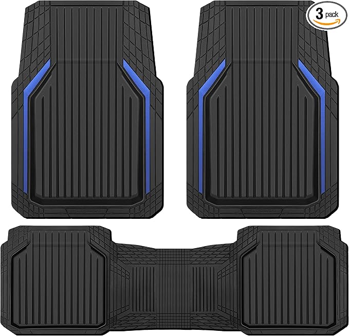 CAR PASS Heavy Duty Rubber Floor Mats for Car, Waterproof Liner Deep Dish Car Mats Full Sets, Universal Trim to Fit for SUV Truck Sedans Vans, All Weather Automotive Floor Mats 3pcs, Black Blue by CARPASS