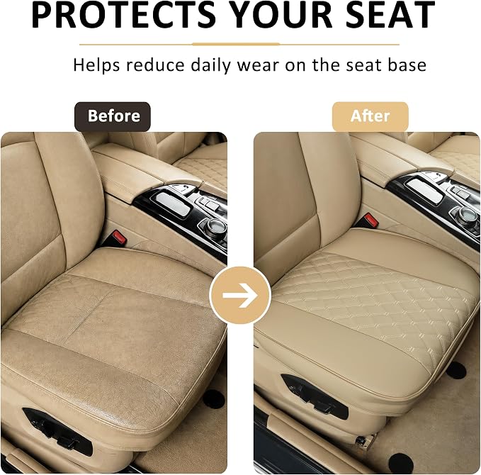 Black Panther PU Car Seat Cover, Front Bottom Seat Protector Compatible with 95% Vehicles,Anti-Slip & Full Wrapping Bottom (W 21.26''×D 20.86”)(1Piece,Dark Beige) - Image 5