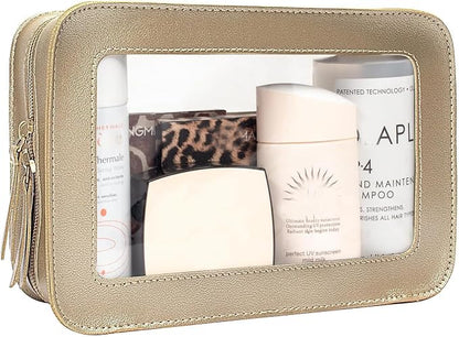 Clear Makeup Bag, Gold Travel Makeup Pouch Toiletry Bag for Women Waterproof Small Cosmetic Bag Case Small Make Up Bag with Zipper Car Organizer Car Essentials for Women Men - Image 2
