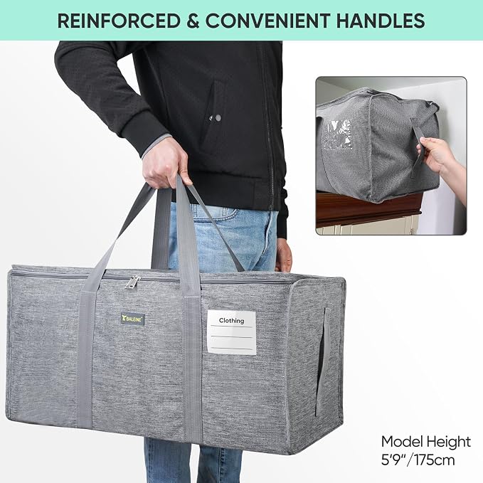 BALEINE Extra Large Storage Tote with Zippers & Carrying Handles, Heavy-Duty Oxford Fabric Moving Bags for Laundry, Space Saving, Storage, Winter Gray - Image 6