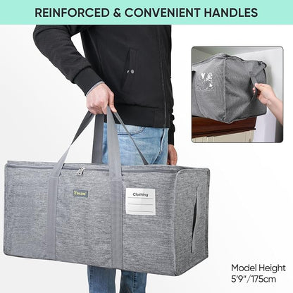 BALEINE Extra Large Storage Tote with Zippers & Carrying Handles, Heavy-Duty Oxford Fabric Moving Bags for Laundry, Space Saving, Storage, Winter Gray - Image 6