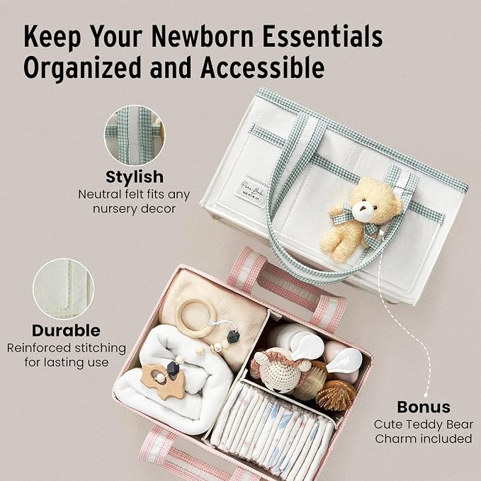 XL Diaper Caddy Organizer With Handle, Baby Shower Gifts Basket Bag, Registry Search Must Haves Items, Newborn Girl Boy Nursery Storage Organizer, Baby Bag Essentials, Car Diaper Caddy Cart - Image 10