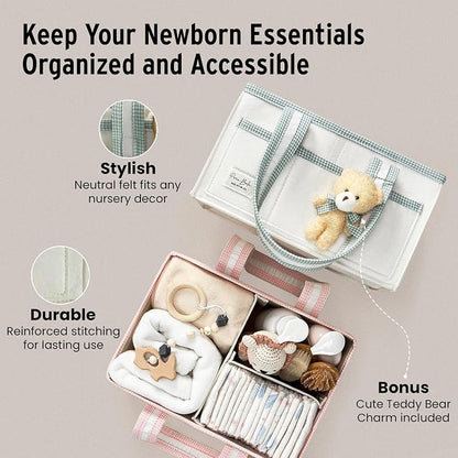 PeraBella Baby Diaper Caddy Organizer, XL Baby Basket Shower Gift Caddy, Portable Felt Changing Table Basket, Nursery Storage Bin, Newborn Boy and Girl Essentials for Registry, Car Diaper Organizer - Image 10