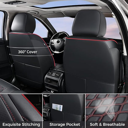 Huidasource 2007-2017 Wrangler JK Seat Covers 2 Door Full Set, Black&Red | Waterproof Leather Custom Car Seat Cover, JK Seat Cushion Protector Fit for Jeep Wrangler JK 2-Door Sahara Sport Rubicon - Image 2