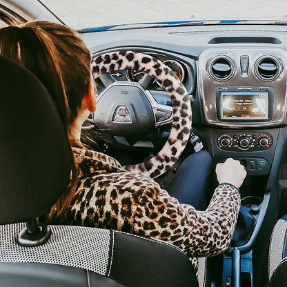 Fuzzy Steering Wheel Cover for Women Girls, Accmor Universal Fit 15 inch Fur Car Wheel Cover & Handbrake Cover & Gear Shift Cover Set, Fashion Leopard Winter Warm Fluffy Vehicle Wheel Protector - Image 7