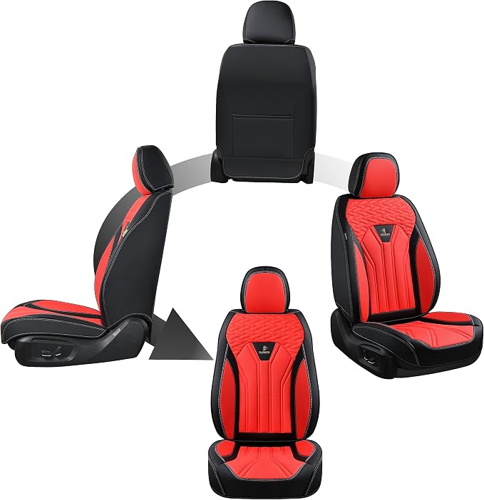 Leather Seat Covers, Seat Covers Full Set, Car Seat Protectors 5 Seats,Automotive Seat Covers Fit for Most Cars Trucks-Black&Red - Image 7
