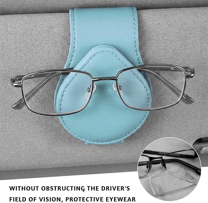 Magnetic Sunglass Holder for Car Visor, Leather Vehicle Sunglass Hanger Clamp Card Holder with Magnet, Universal Eyeglass Clamp Visor Ticket Organizer for Cars Trucks SUVs (Blue) - Image 5