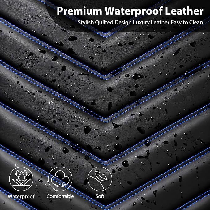 CAR PASS 3D Foam Faux Leather Seat Covers Full Set, Waterproof Leather Seat Cover for Cars, Luxury Universal Fit for SUV Truck Sedan Automotive, Armrest Airbag Compatible Anti-Slip, Black and Blue - Image 8