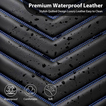 CAR PASS 3D Foam Faux Leather Seat Covers Full Set, Waterproof Leather Seat Cover for Cars, Luxury Universal Fit for SUV Truck Sedan Automotive, Armrest Airbag Compatible Anti-Slip, Black and Blue - Image 8