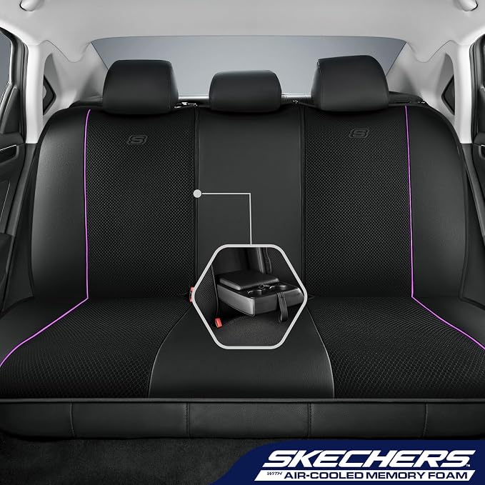 Skechers Air-Cooled Memory Foam Seat Covers,Mesh Thick Car Seat Covers,Piping Leather Car Seat Cover,Airbag Compatible,Automotive Comfort for Most Cars, Vans, Trucks, SUV(Purple, Full Set) - Image 6