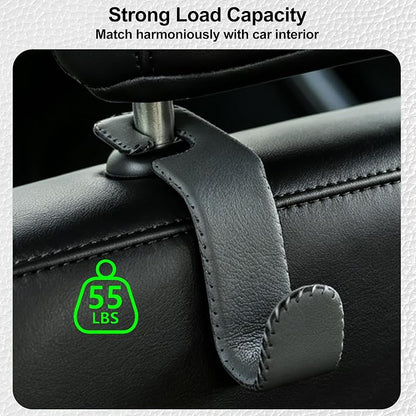 Car Seat Headrest Hook Heavy Duty 55lb Metal Hanger with Leather for Bags | Universal Vehicle Seat Back Organizer, Ergonomic Design, Hang Groceries Handbag Backpack Water Bottle, 4 Pack Gray - Image 5