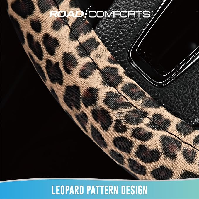Road Comforts Leopard Steering Wheel Cover for Women, Cute Anti-Slip Microfiber Leather, Universal Fit 14.5-15 Inch Round Steering Wheel - Pink - Image 4