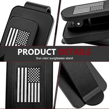 Sunglass Holder for Car Visor American Flag Universal Clip On Organizer Card Ticket Clip for Thin and Thick Eyeglasses and Shades Secure Easy Access Car Visor Accessory(Black) - Image 3