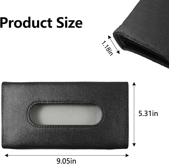 wuyaoyao Car Tissue Holder, Leather Sun Visor Napkin Case, Black | Hook-and-Loop Design, Car Tissue Dispenser, Clip-on Mask Holder for Sunvisor, Easy to Use, Fits SUVs, Sedans, Trucks - Image 2