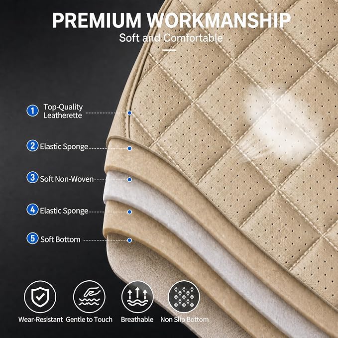 for Subaru Crosstrek 2016-2026 Car Seat Covers, Full Set, Beige | Luxury Full Coverage Leather Seat Protectors, Waterproof Breathable, Non-Slip, Easy to Install, Airbag Compatible, All-Season - Image 8
