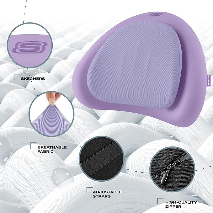 Skechers Lumbar Pillow Premium Memory Foam, Double-Layer-Office Chair Cushion for Tailbone Pain Relief,Butt Pillow for Office Chair,Car seat Cushion,Long Sitting Office Workers,and Car Drivers,Purple - Image 3