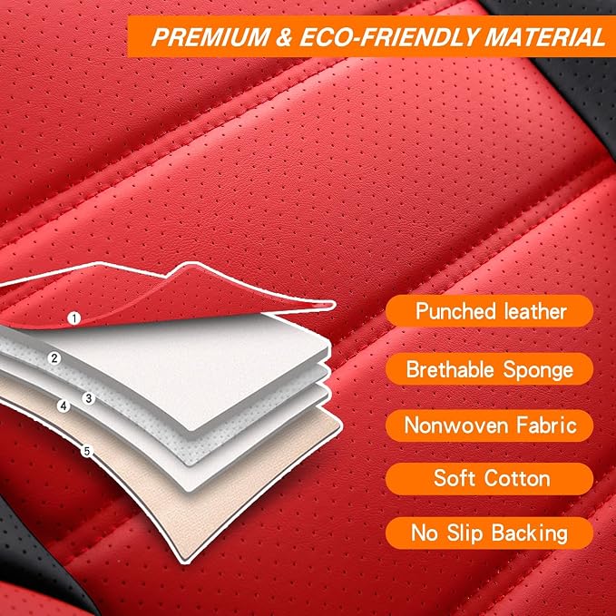 MINGBRON Car Seat Covers Full Set,Black White Car Seat Cover, Car Seat Protector Waterproof, Nappa Leather Car Seat Cushion Fit for Most Cars Red - Image 7