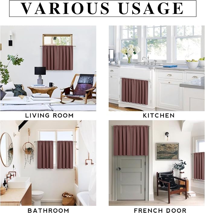 RYB HOME Short Blackout Privacy Curtains 30 inch Long for Bathroom Window | Thermal Insulated,Heat Blocking,Rod Pocket,Half Window Curtain Tiers for Nursery Bedroom,W42 x L30,Chocolate Brown,2 Panels - Image 4