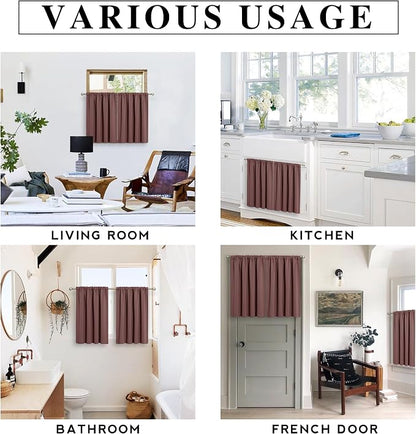 RYB HOME Short Blackout Privacy Curtains 30 inch Long for Bathroom Window | Thermal Insulated,Heat Blocking,Rod Pocket,Half Window Curtain Tiers for Nursery Bedroom,W42 x L30,Chocolate Brown,2 Panels - Image 4