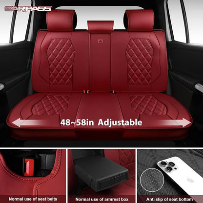CAR PASS Luxury Nappa Leather Seat Covers Full Set, 3D Rhombus Waterproof Faux Leather Seat Covers, Premium Automotive Seat Cushion Universal Fit for Sedan SUV Truck Van,Airbag Compatible Burgundy Red - Image 5