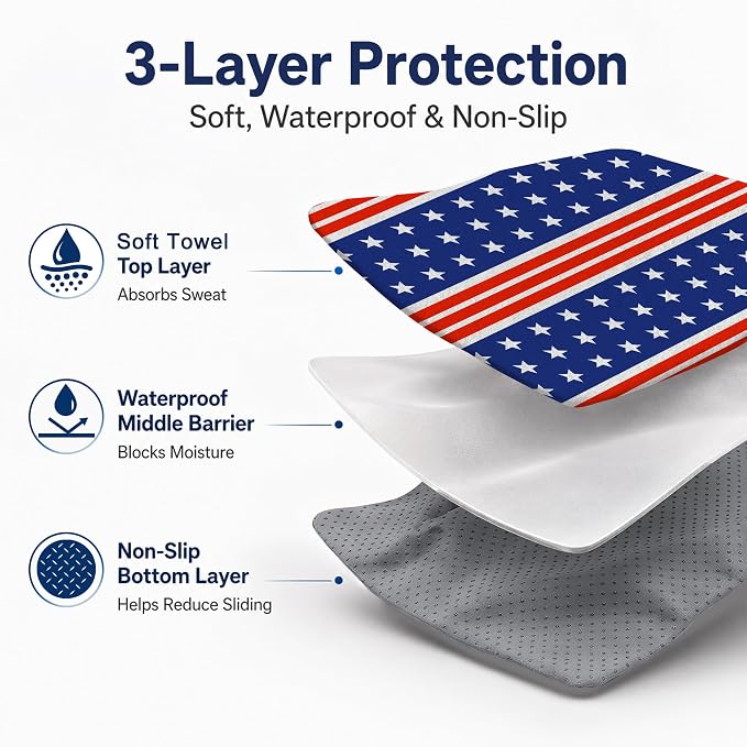 Car Seat Towel Cover 2 Pack for Front Seats, Sweat Absorbent Car Seat Protector with Non-Slip Backing, Waterproof Towel Car Seat Covers for Runners, Gym, Swimming, Beach, American Flag Stripe - Image 3
