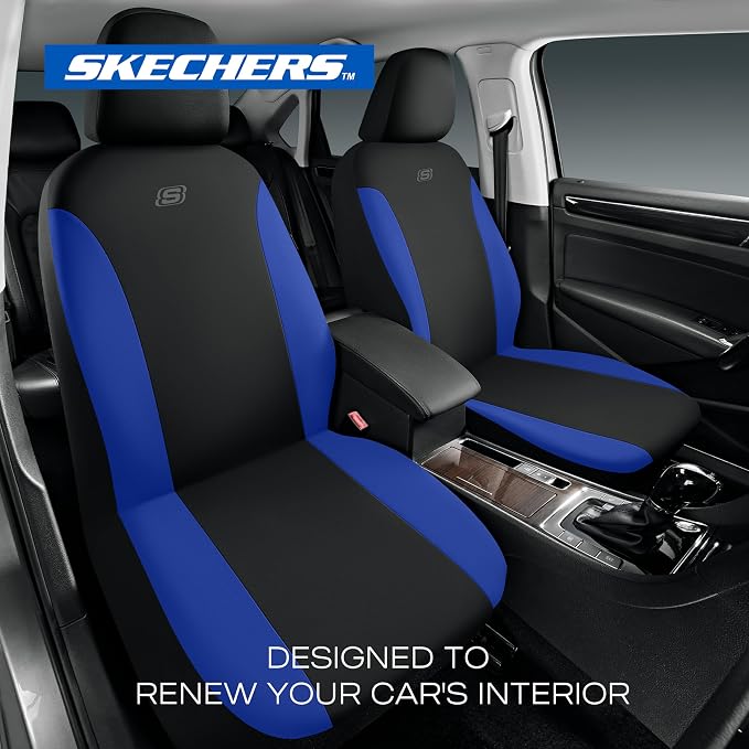 Skechers Seat Covers, Premium Breathable Polyester Car Seat Covers, Car Seat Covers Full Set Airbag Compatible, Automotive Comfort for Most Cars, Vans, Trucks, SUVs (Full Set,Blue) - Image 2