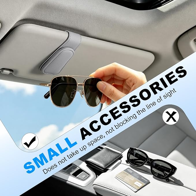 2 Pack Sunglass Holder for Car Visor Magnetic Leather Visor Sunglasses Clip Eyeglass Hanger Clip for Car Sun Visor Grey - Image 4