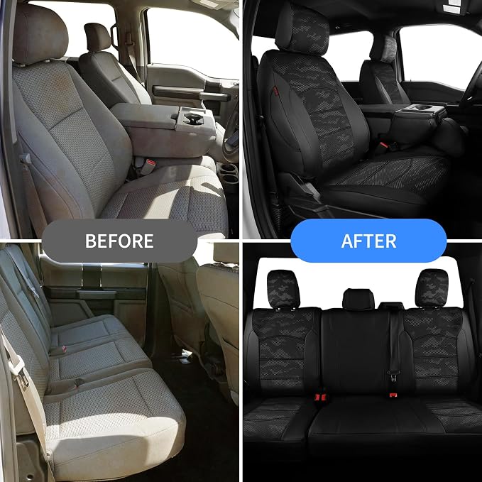 EKR F150 Seat Covers Custom Fit for (4 Door,SuperCrew) Ford F-150 Raptor/Tremor 2021 2022 2023 2024 2025 2026,Leather Truck Seat Cover Full Set -Faux Leather(Black/Gray Camo A122) - Image 3