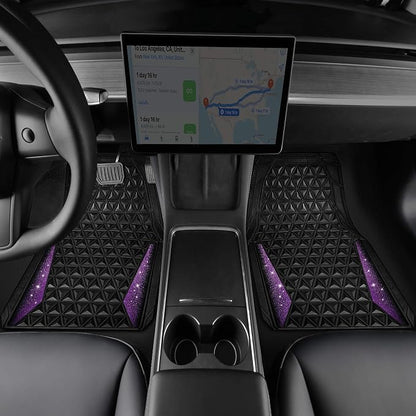 CAR PASS Bling Rubber Car Mats Diamond Floor Mats Full Set Anti-Slip 3D Rhombus Waterproof Universal Trim to Fit Liner Glitter Crystal Sparkly Shining Rhinestone Girl Women SUV Sedan Van, Black Purple - Image 9
