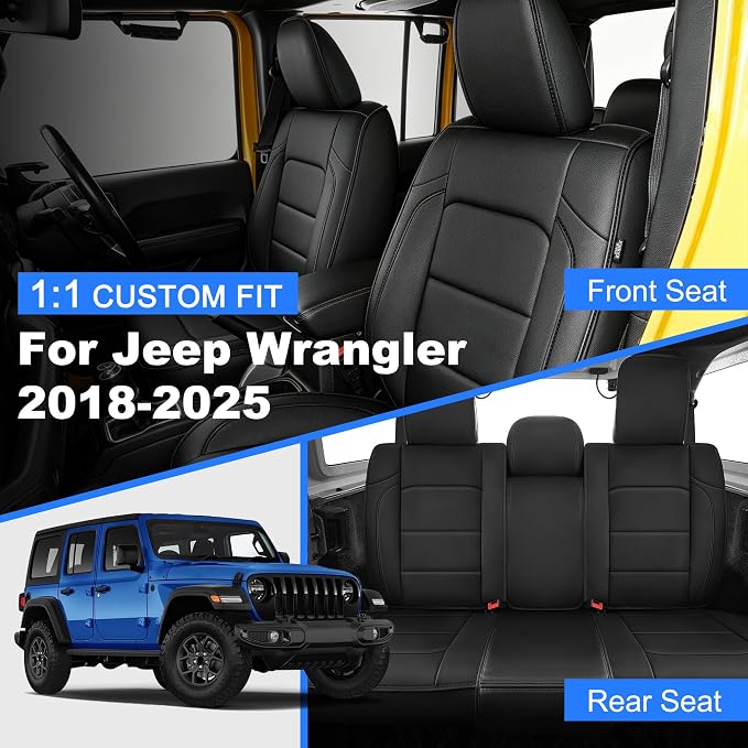 TTX LIGHTING Custom Fit Seat Covers for Jeep Wrangler JL 4-Door 2018-2025 | Original Seat Pattern Faux Leather Covers Waterproof Full Set for 5 Seats Airbag Compatible Protection - Image 2