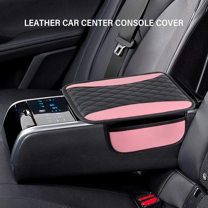 Leather Car Center Console Cover with Side Pockets,Stylish Car Decorations Interior Armrest Cover for Car Seat Organizer,Universal Center Console Protector Fit Car SUV Truck (Pink) - Image 7