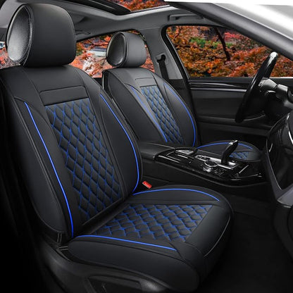 Car Seat Covers Front Pair,Universal Fit for Most Cars,SUV,Sedans and Pick-up Trucks,Automotive Faux Leather Vehicle Cushion Covers(Front Pair,Black/Blue) by Vankerful
